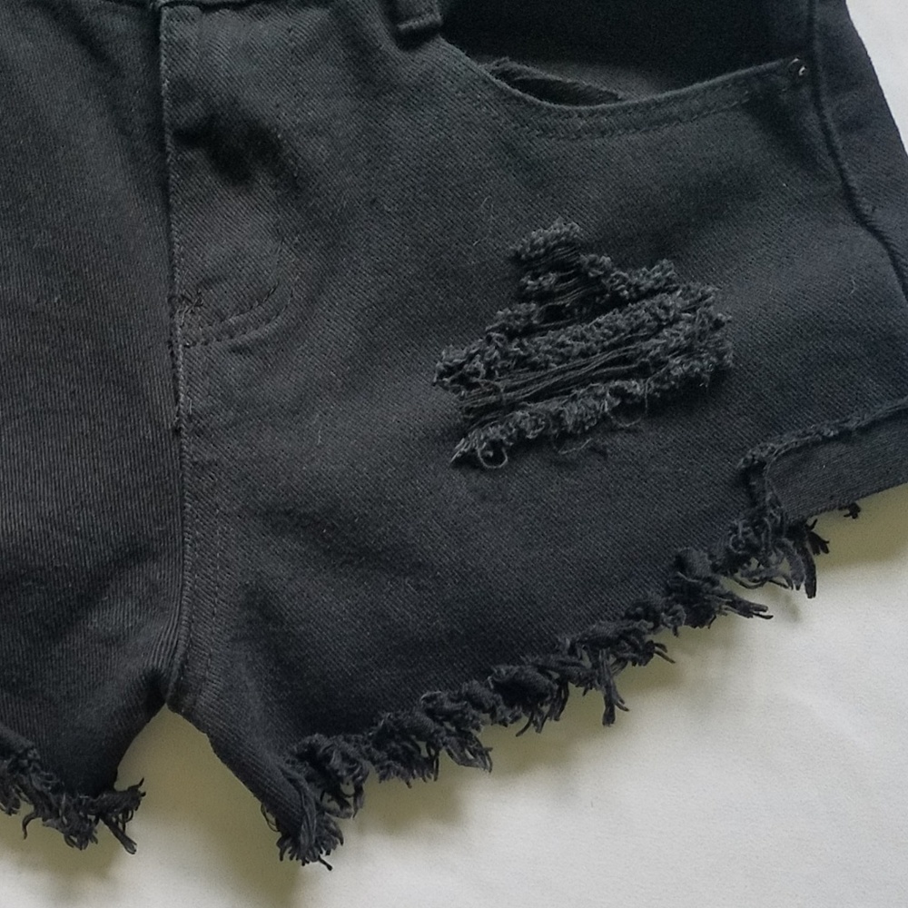 Black High Rise Distressed Jean Shorts - Picture 4 of 5